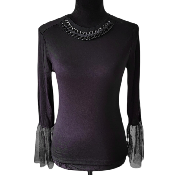 meraki Tops - Meraki Black Chain Neckline & Sheer Bell Sleeves Top